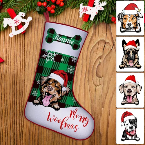 Vista 8 de Medias de Navidad de raza de perro personalizadas con texto de nombre, regalos de decoración de calcetines de Navidad personalizados para perros