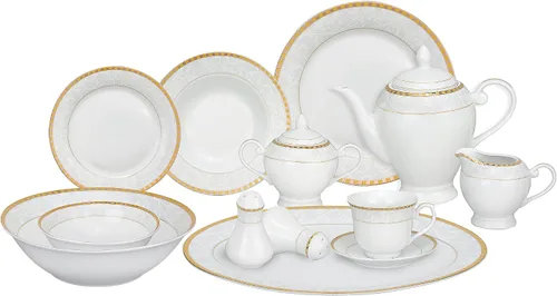 Vista 11 de Lorren Home Trends Juego de vajilla de porcelana de 57 piezas, Iris, servicio para 8