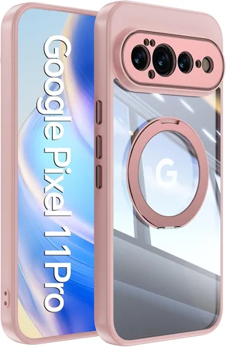 Vista 14 de 【Soporte magnético giratorio de 360°】 Funda para Google Pixel 9 【Compatible con MagSafe y Pixelsnap】 Funda con soporte de anillo 【Cristal Negro