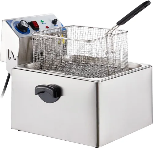 Vista 2 de Freidora comercial con canasta, freidora eléctrica de gran capacidad de 11 L/10 cuartos de galón, freidora de aceite de pavo de acero inoxidable
