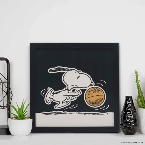 Vista 5 de Peanuts Snoopy Dribbling - Decoración de pared de madera con marco de baloncesto, divertida imagen de Snoopy para el hogar
