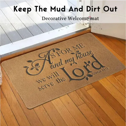Vista 5 de Tapete de fibra de coco para exteriores para la entrada del hogar, As FOR ME and My House We Will Serve The Funny Doormats, felpudo de puerta