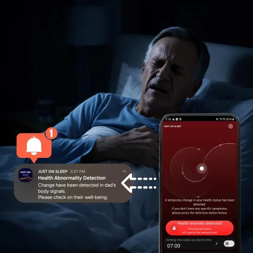 Vista 4 de JUST ON Smart Sleep Tracker - Monitor de sueño no portátil para personas mayores, fácil respiración y monitoreo del sueño, alertas de emergencia