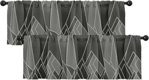Vista 23 de Emvency Paquete de 2 cenefas para ventana, diseño geométrico gris y negro, cortinas de arte moderno abstracto, cortinas ajustables para ventanas