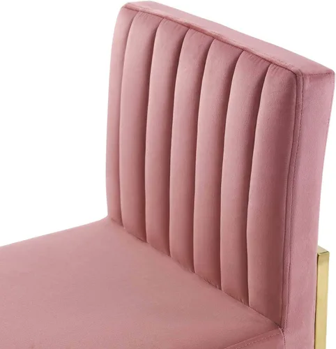 Vista 8 de Modway EEI-3806-GLD-DUS Carriage Channel - Silla de comedor de terciopelo con base copetuda, color rosa polvoriento dorado