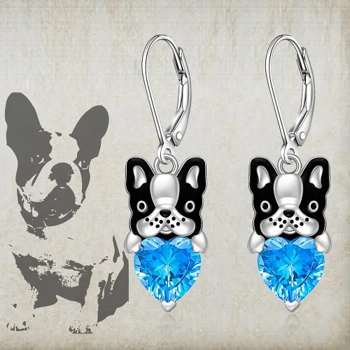 Vista 6 de Aretes de plata de ley con diseño de conejo, trébol, panda, elefante, abeja, pingüino, mariposa, pulpo, gato negro, cardenal, flamenco, piedra lunar