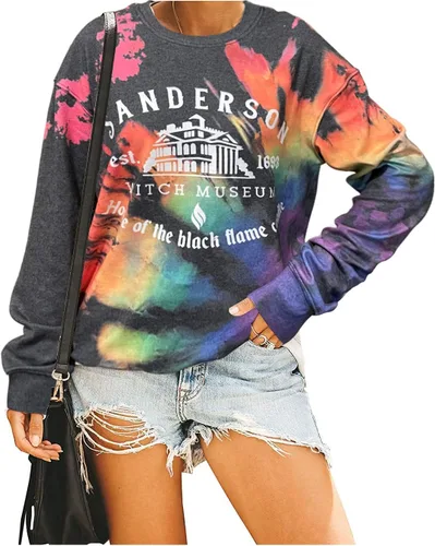 Vista 3 de CHUNTIANRAN Hocus Pocus - Sudadera de Halloween para mujer, diseño de bruja Sanderson, sudadera con estampado de teñido anudado inverso A Multicolor