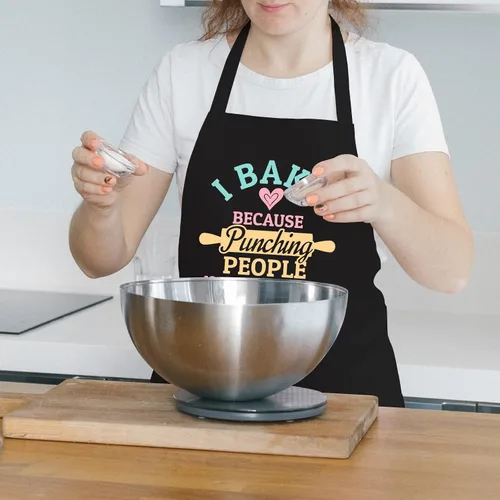 Vista 3 de Delantales para hornear para mujeres con bolsillos, delantal "I Bake Because People Is Frowned", bonitos regalos para hornear para amigos panaderos