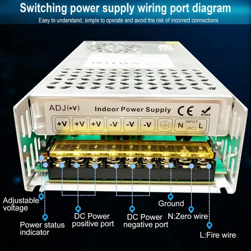 Vista 5 de Fuente de alimentación conmutada de 48V 12.5A 600W DC, conmutación regulada universal AC110V/220V (SMPS), fuente de alimentación de 48 voltios