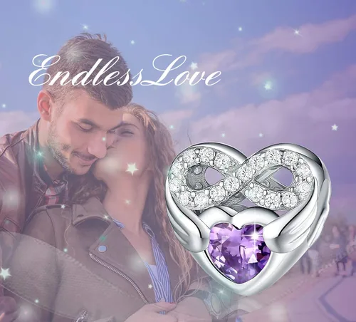 Vista 6 de Forever Queen - Abalorio de piedra de nacimiento para pulsera de abalorios de plata de ley 925 con corazón de amor infinito abalorios de feliz