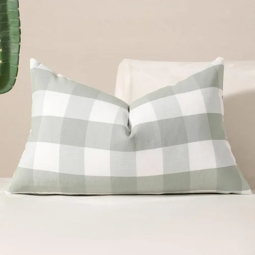 Vista 8 de vctops Fundas de almohada decorativas a cuadros azules de 12 x 20 pulgadas, funda de cojín lumbar de guingán para sofá, dormitorio