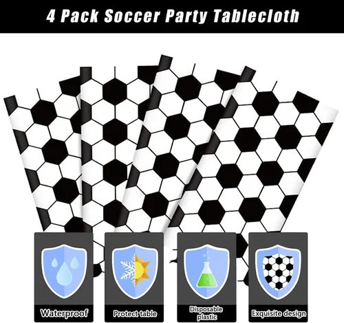 Vista 3 de Smilelife Paquete de 4 manteles de fútbol desechables para fiesta de fútbol, decoraciones de cumpleaños, suministros de fiesta, 54 x 108 pulgadas