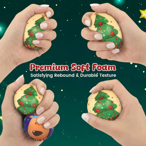 Vista 3 de LovesTown 25 bolas de estrés de Navidad a granel, bolas para apretar, juguetes para ansiedad de Navidad, rellenos de calcetines de Navidad