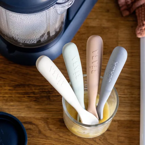 Vista 5 de BEABA First Stage - Juego de cucharas de alimentación para bebés, cucharas originales de silicona de punta suave para bebés, aptas para encías, sin