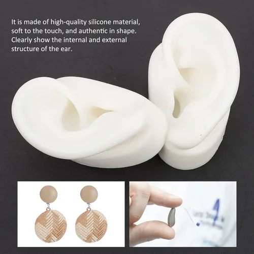 Vista 7 de POPETPOP Modelo de oreja de silicona suave, accesorios de exhibición de simulación de modelo de oído, herramientas de enseñanza, aretes