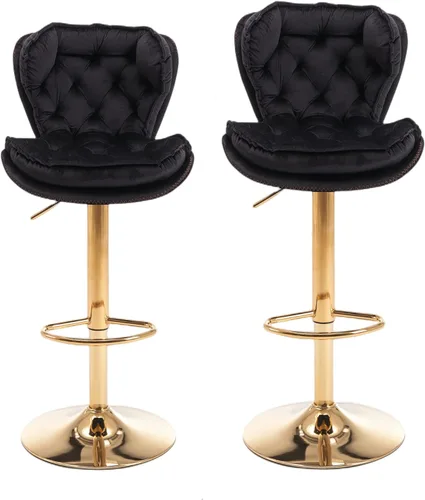 Vista 4 de Taburete de bar moderno giratorio de altura de pub, silla de comedor alta con asiento de terciopelo, respaldo, taburete hidráulico sin brazos, Negro