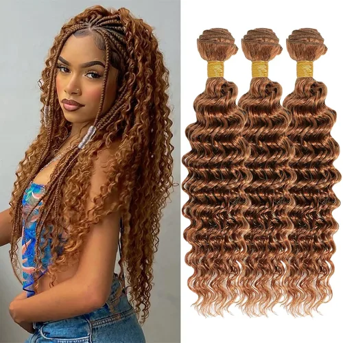 Vista 141 de Color 30 paquetes de cabello humano marrón onda del cuerpo paquetes 8 10 12 pulgadas brasileño virgen Remy extensiones de cabello humano doble trama