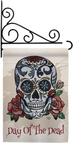 Vista 8 de Bandera de arpillera para jardín del Día de los Muertos, fiesta mexicana, otoño, pequeño regalo, decoración para patio, casa, de doble cara
