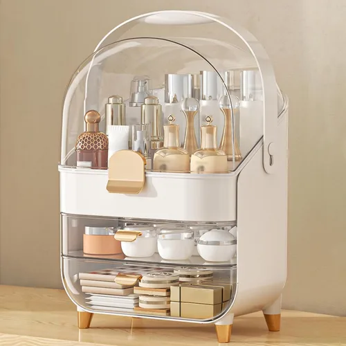 Vista 16 de Organizador de maquillaje para encimera, soporte para cuidado de la piel, organizador de mostrador de baño, caja de almacenamiento, vitrinas