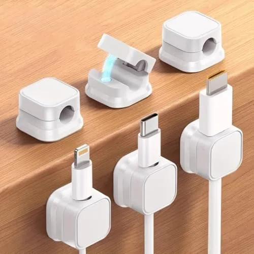Vista 3 de Paquete de 12 clips magnéticos para cables, gestión de cables debajo del escritorio, organizador de alambre adhesivo para el hogar, oficina, Blanco