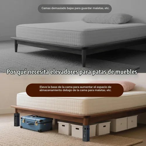 Vista 4 de Extensores de cama resistentes para dormitorio, aumenta el espacio de almacenamiento debajo de la cama, se adapta a patas de cama de 1.5 a 2.2