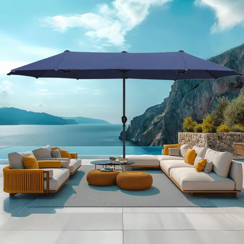Vista 12 de MFSTUDIO Sombrilla de patio al aire libre de 13 pies, sombrilla rectangular grande de doble cara para mesa de mercado, sombrillas rectangulares