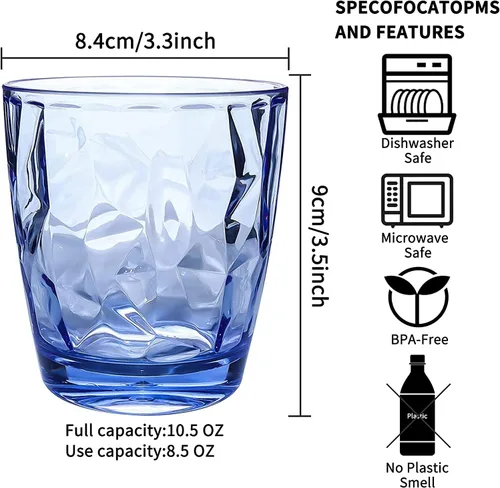 Vista 7 de Topsky Vasos de agua de plástico de 10 onzas Juego de 4 vasos transparentes irrompibles de acrílico transparente reutilizable para jugo