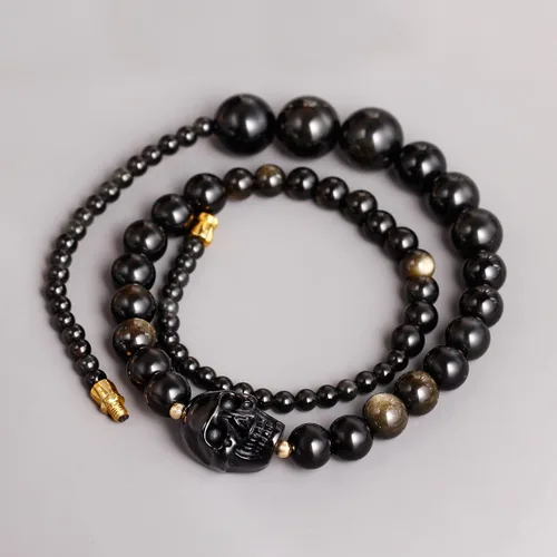 Vista 7 de XHUUU Gargantillas de calavera con cuentas de obsidiana negra, para mujeres y hombres, cristales de piedras preciosas y piedras curativas, collar