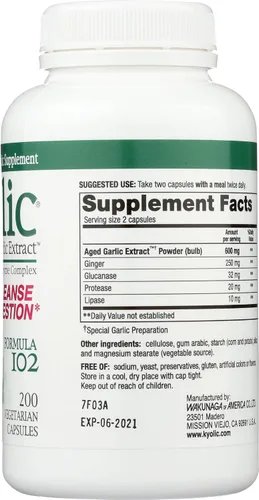 Vista 5 de Extracto de ajo envejecido, limpieza y digestión, fórmula 102, 200 cápsulas vegetales, Kyolic