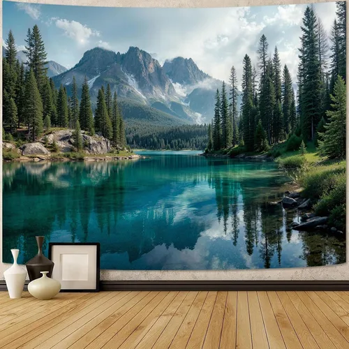 Vista 12 de Zussun Tapiz de Bosque Natural de Montaña Tapiz Verde de Pino Luz Solar Selva para Dormitorio Estético Planta Paisaje de Montaña Tapices Pequeños
