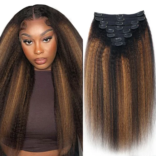Vista 78 de Extensiones de cabello humano real rizado con clip, 4/27/4, ombré, rizado con clip, para mujer, 3C y 4A (12 pulgadas, #4/27/4)
