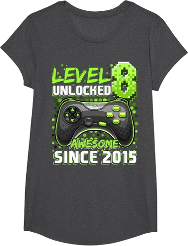Vista 74 de Level 8 Unlocked Awesome 2015 Video Game 8th Birthday Boy T-Shirt, Negro