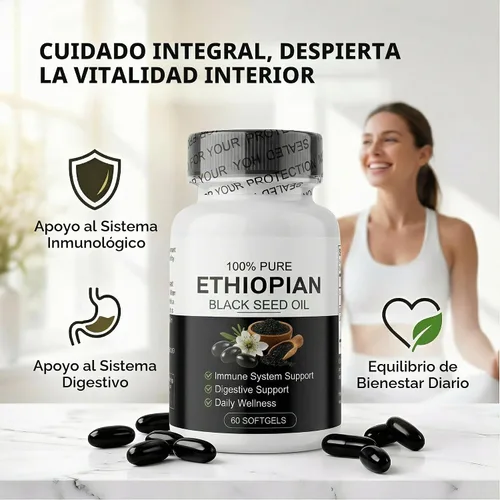 Vista 3 de Aceite de semilla negra etíope, prensado en frío, 60 cápsulas