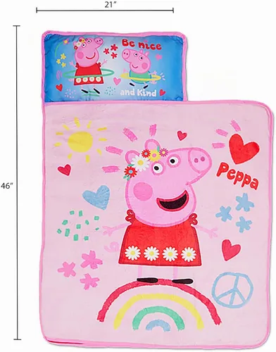 Vista 2 de NoJo Peppa Pig I'm so Happy - Tapete para siesta para niños pequeños, incluye almohada adjunta y manta de forro polar
