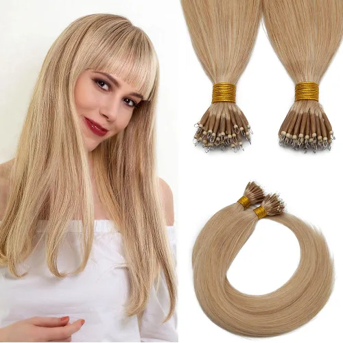 Vista 35 de SEGO Extensiones de cabello humano con micro cuentas, extensiones de cabello humano con micro bucle, lacio, natural, fusión fría, 1.76 oz/paquete