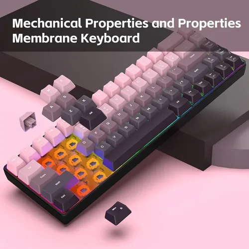 Vista 3 de 68 Keys Mechanical Gaming Keyboard, Gradient Color Wired Keyboard with RGB Backlit & Multimedia Function, ABS Injection Keycap Hot Swap Mechanical