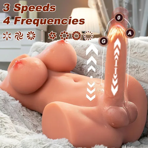 Vista 2 de Muñeca sexual transexual Torso Consolador de silicona Muñeca sexual eléctrica Enchufe rápido y consolador retráctil Pechos grandes de gelatina