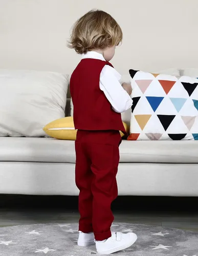 Vista 40 de A&J DESIGN Conjunto de traje de caballero para niños pequeños, 3 piezas, camisas, chaleco y pantalones