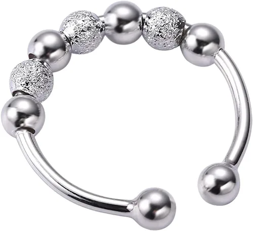 Vista 3 de Anillos de boda estéticos para mujeres, adolescentes, niñas, 3 piezas y cuentas en espiral, giro de una sola vuelta, anti estrés, anillos apilables