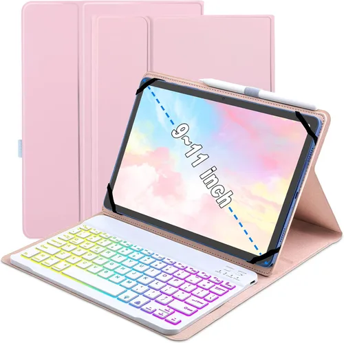 Vista 7 de Funda universal con teclado para tablet de 9.7", 10.1", 10.2", 10.5", 10.9", 11" iPad Samsung Fire Pixel Android 10.1 pulgadas, 7 colores Rainbow