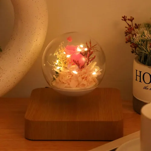 Vista 4 de Flor de levitación magnética, flores eternas reales y eternas, lámpara de luz LED de levitación flotante, luz decorativa para niños, amantes y amigos
