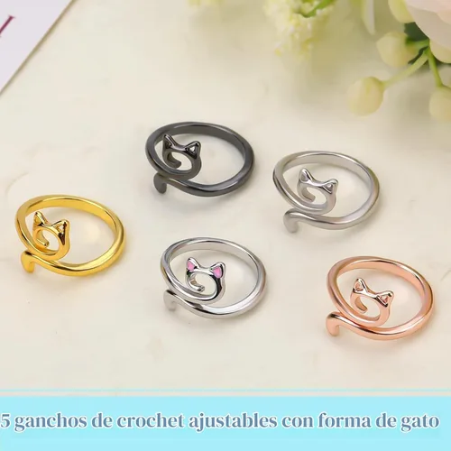 Vista 7 de 5 piezas de anillo de ganchillo, anillos ajustables de tensión de ganchillo, anillo de hilo para herramientas de bucle de dedo de tejer, anillos