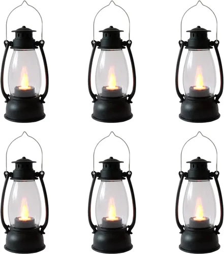Vista 10 de Mini linternas LED pequeñas de 6 piezas de luces LED doradas decorativas para interiores y exteriores, faroles de vela colgantes para granja, bodas