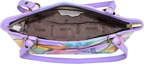 Vista 3 de Anna by Anuschka Women's Leather Small Tote Handbag, Hand-Painted Original Artwork