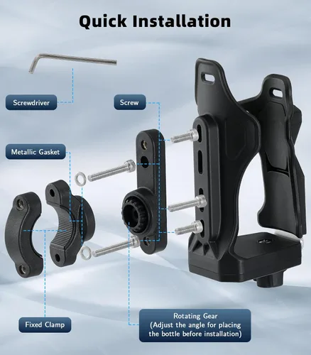 Vista 7 de MoKo Soporte para botella de agua para bicicleta, jaula ajustable para botella de agua de 1.9-3.6 pulgadas de diámetro, para manillar y marco, Negro