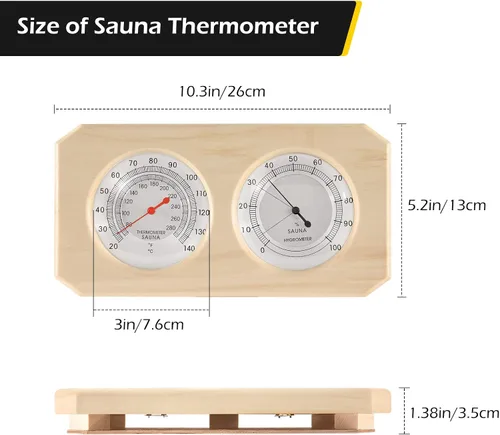 Vista 6 de Dyna-Living 2 en 1 Sauna de madera para sauna higrotermógrafo interior Fahrenheit termómetro e higrómetro para hotel o sala de sauna