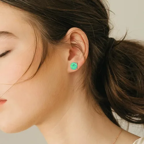 Vista 2 de CERSLIMO - Aretes de ópalo multicolor para mujer, 8mm