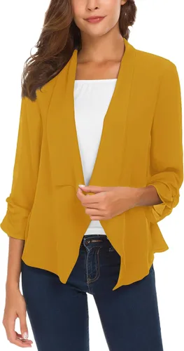 Vista 17 de Urban CoCo Blazer ligero de gasa fina con mangas fruncidas para mujer Negro