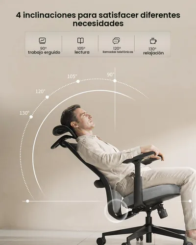 Vista 8 de ProtoArc EC200 Silla ergonómica de oficina con profundidad de asiento Soporte lumbar, respaldo alto, silla de escritorio de malla, oficina en casa