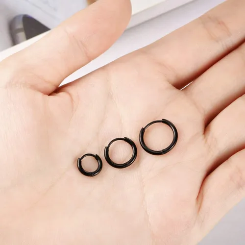Vista 3 de Aretes de aro finos de acero inoxidable quirúrgico de 0.236 in0.315 in0.394 in, aretes de aro pequeños para mujeres y hombres